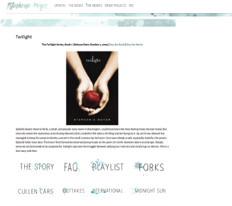 Book details page of author Stephanie Meyers website