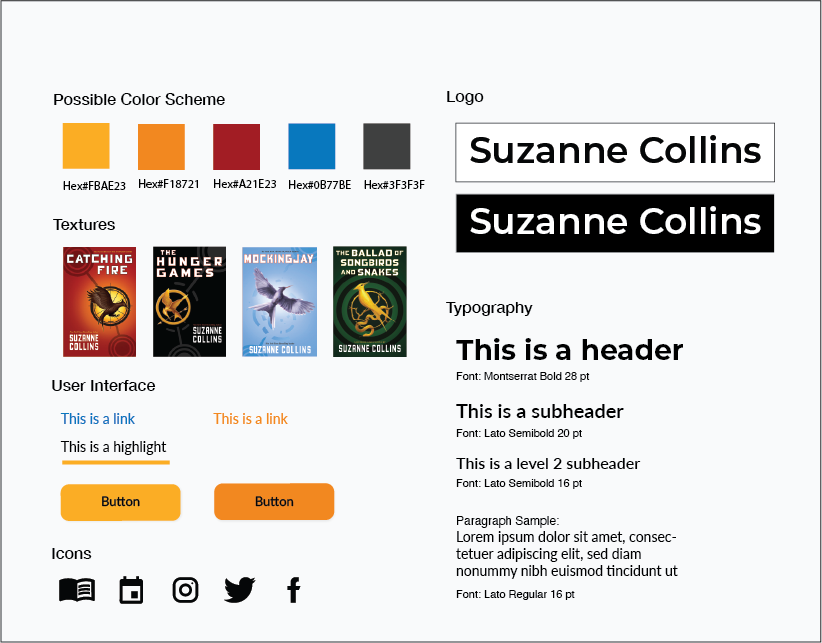 Style tile for Suzanne Collin's website redesign